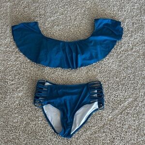 Blue Off-Shoulder Bikini Set